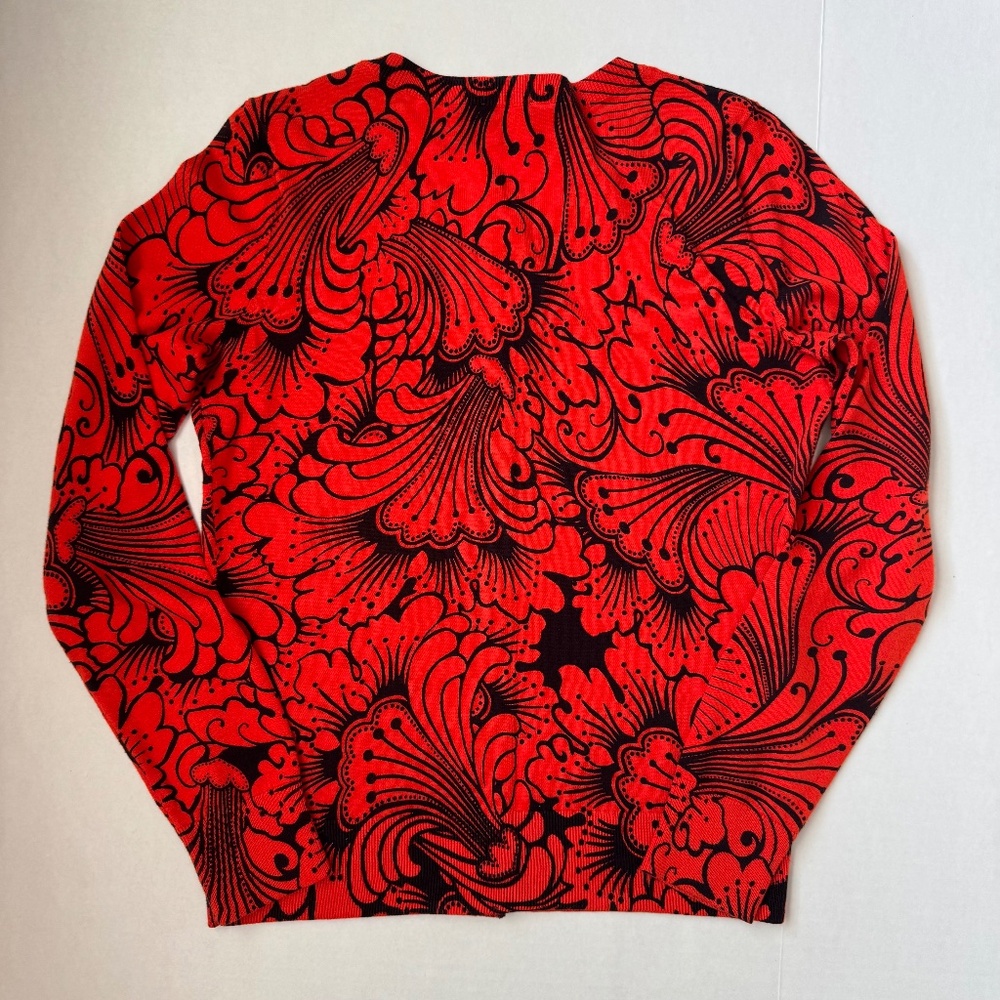 TALBOTS Woman’s Red/Burnt Orange/Black Button Up Cardigan Floral Lg-sleeve Sz XS